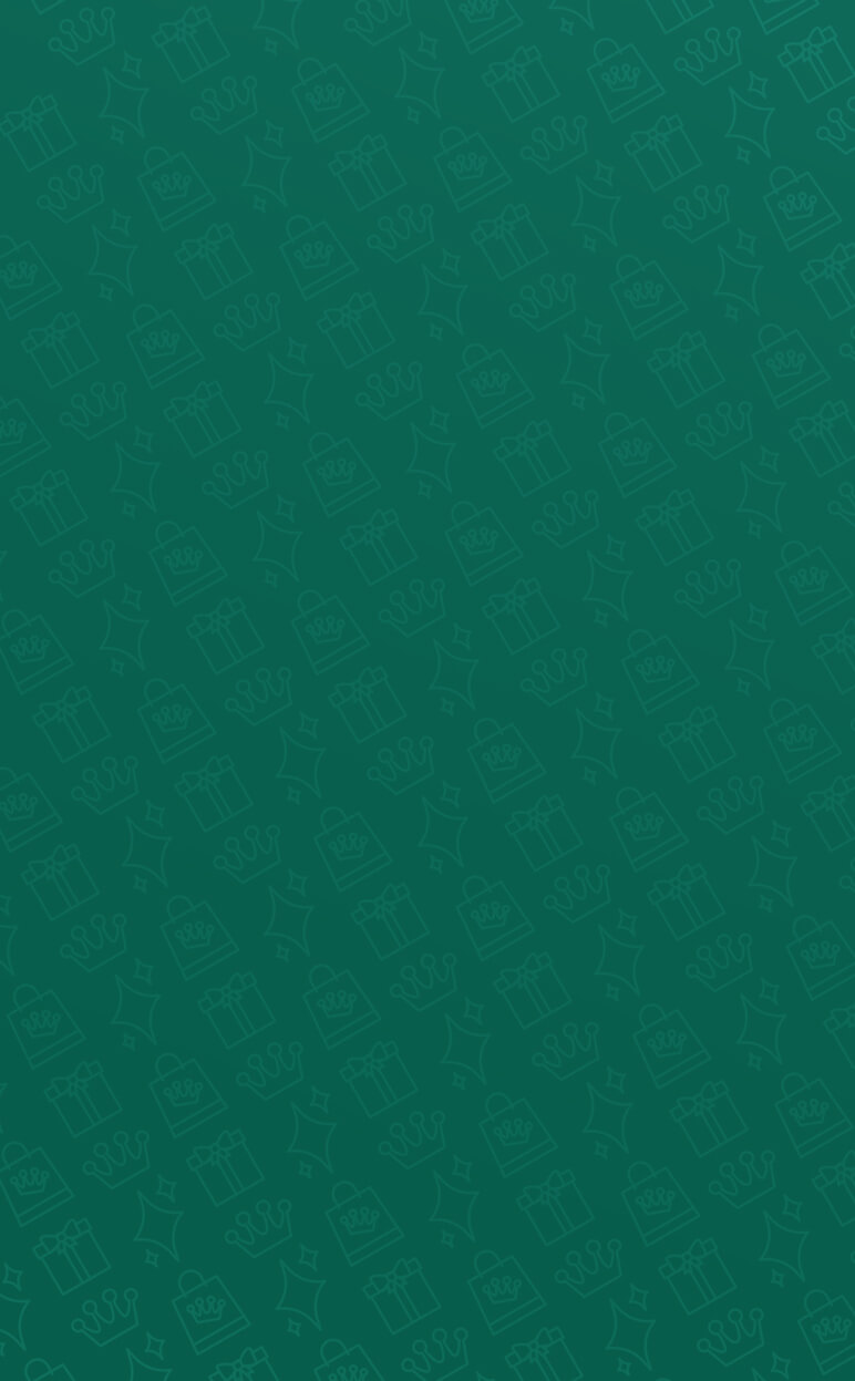 Dark Green background with seamless pattern featuring stars, gifts and Funko crown