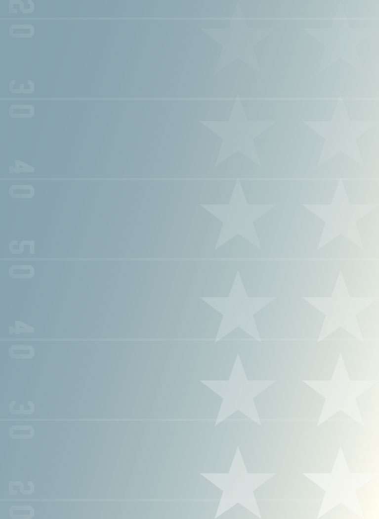 Blue to White gradient background with stars and football field yard lines overlay