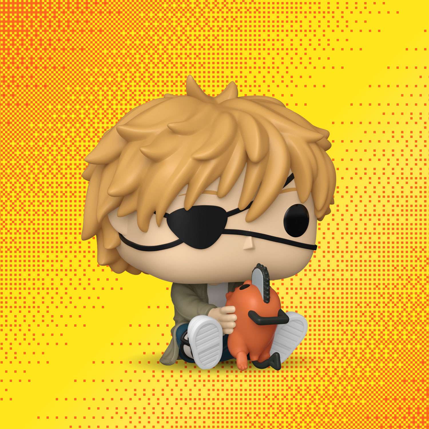 Yellow Orange dot pattern background featuring 86484 - Funko Chainsaw Man Denji & Pochita