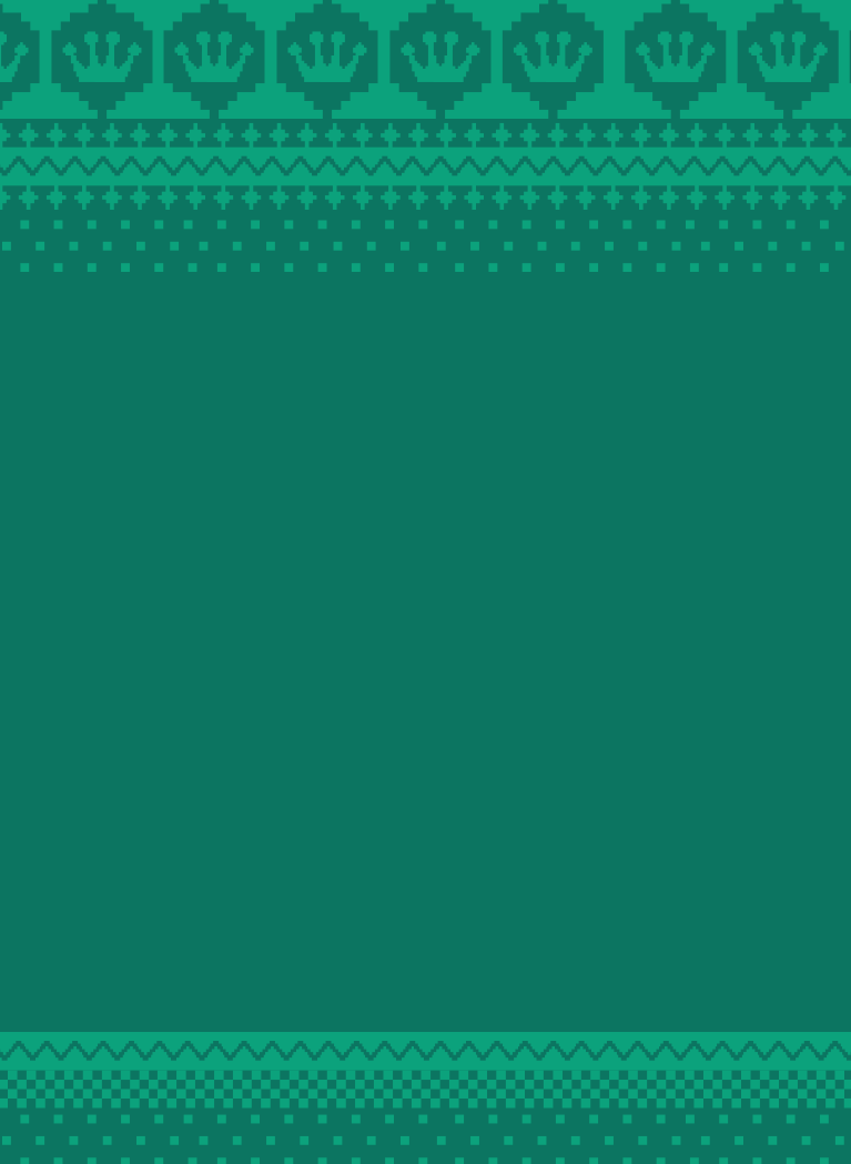 Green background with Ugly Christmas Sweater pattern featuring Funko Crown