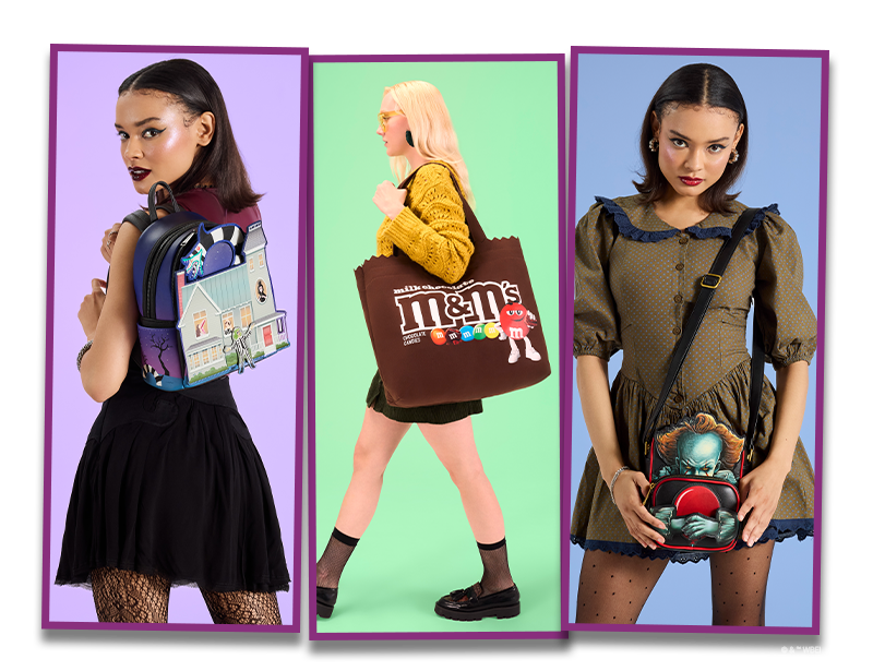 Purple border collage featuring Halloween Loungefly styles